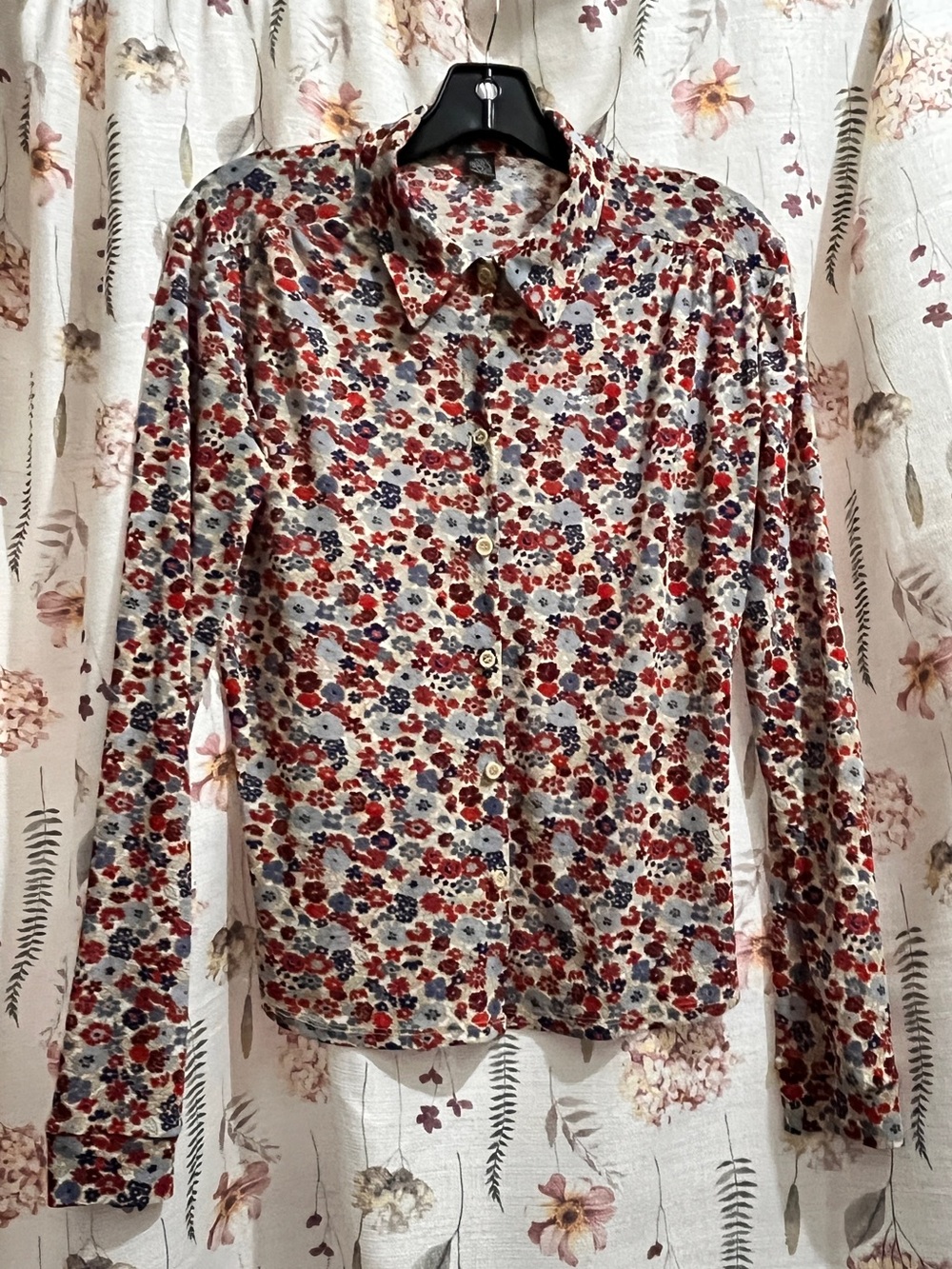 Only Hearts Floral Button-Down Shirt in Red, Blue & Cream
